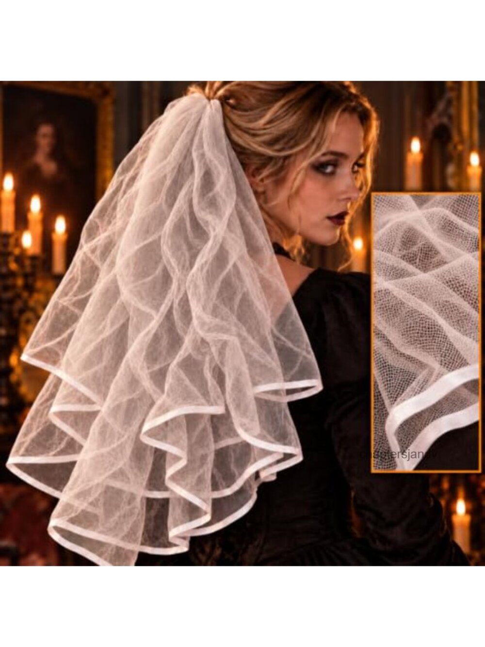 Halloween Bride Veil Pleated Tulle Costume Bridal Accessory